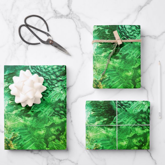 Layers of Green Crystals Wrapping Paper Sheet (Front)