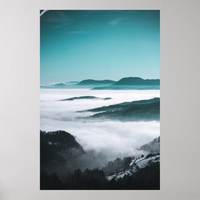 Layers of hills, fog and trees poster (Front)