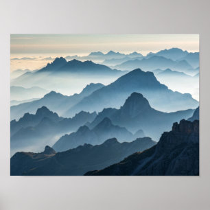 Layers of Serenity: Foggy Mountains at Dawn Poster