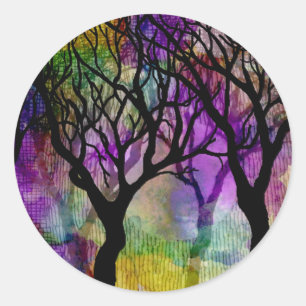 Layers of Trees on Mica Background Classic Round Sticker