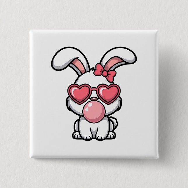 layful Kawaii Rabbit with Bubblegum Bubble 15 Cm Square Badge (Front)