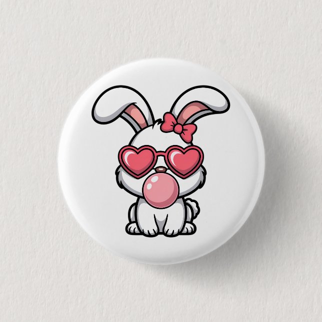 layful Kawaii Rabbit with Bubblegum Bubble 3 Cm Round Badge (Front)