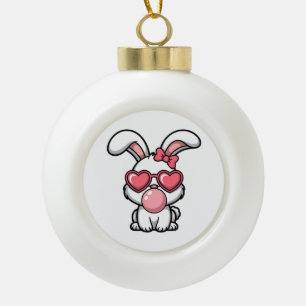 layful Kawaii Rabbit with Bubblegum Bubble Ceramic Ball Christmas Ornament