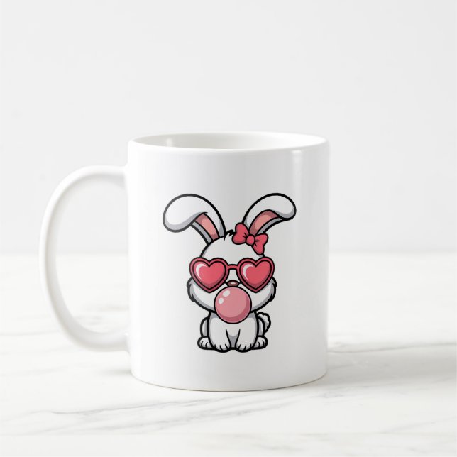 layful Kawaii Rabbit with Bubblegum Bubble Coffee Mug (Left)