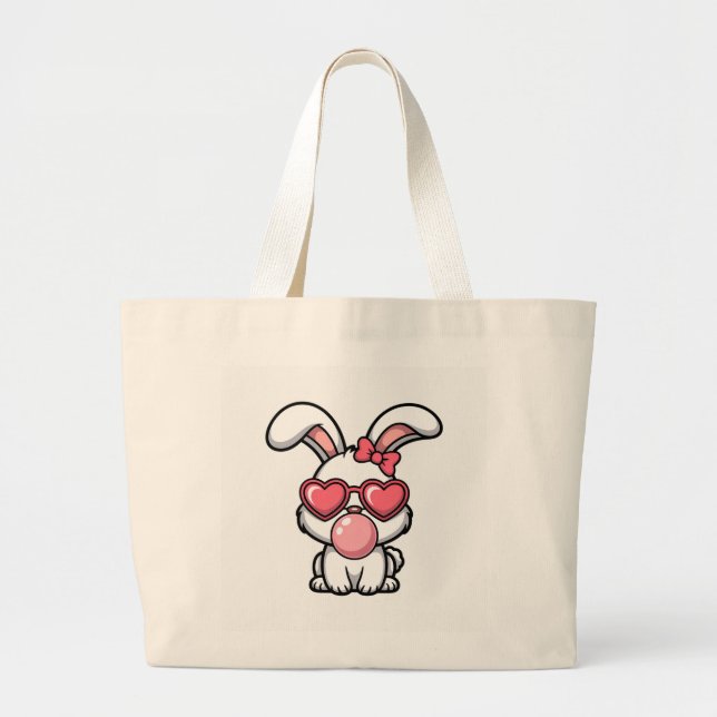 layful Kawaii Rabbit with Bubblegum Bubble Large Tote Bag (Front)
