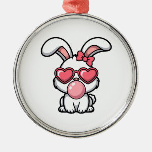 layful Kawaii Rabbit with Bubblegum Bubble Metal Ornament