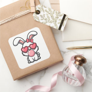layful Kawaii Rabbit with Bubblegum Bubble Square Sticker