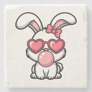 layful Kawaii Rabbit with Bubblegum Bubble Stone Coaster
