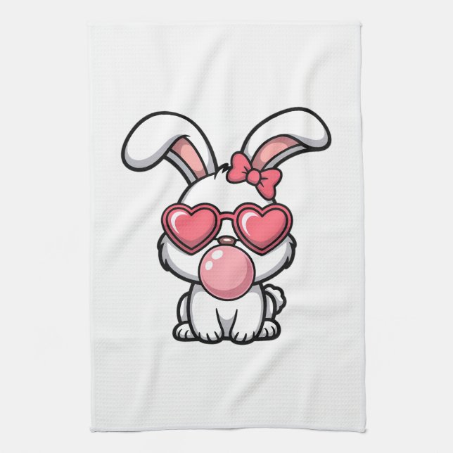 layful Kawaii Rabbit with Bubblegum Bubble Tea Towel (Vertical)