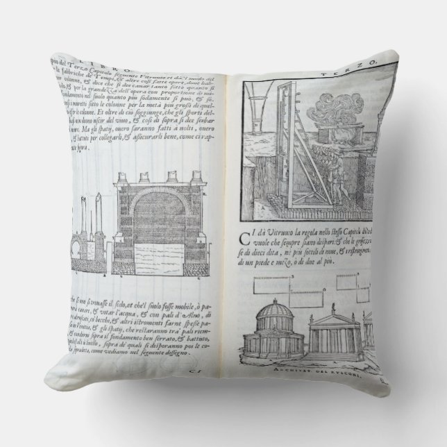 Laying foundations, from 'Della Architettura', pub Cushion (Front)