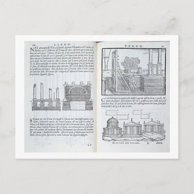 Laying foundations, from 'Della Architettura', pub Postcard (Front)