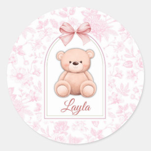Layla   Custom Pink Teddy Bear Nursery Design  Classic Round Sticker