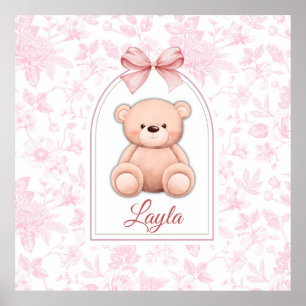 Layla Custom Pink Teddy Bear Nursery Design Poster
