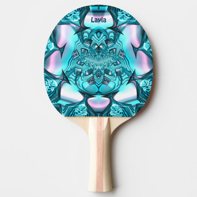LAYLA ~ MARSHMALLOWS ~ Pink Blue Fractal ~  Ping Pong Paddle (Front)