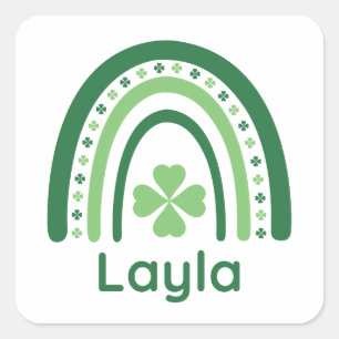 Layla Name Clover Boho Rainbow Square Sticker
