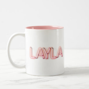 Layla name in glowing neon lights novelty Two-Tone coffee mug