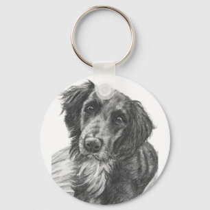 Layla the Border Collie Mix Charcoal Sketch Key Ring