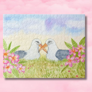 Laysan Albatross with Pink Plumeria Jigsaw Puzzle