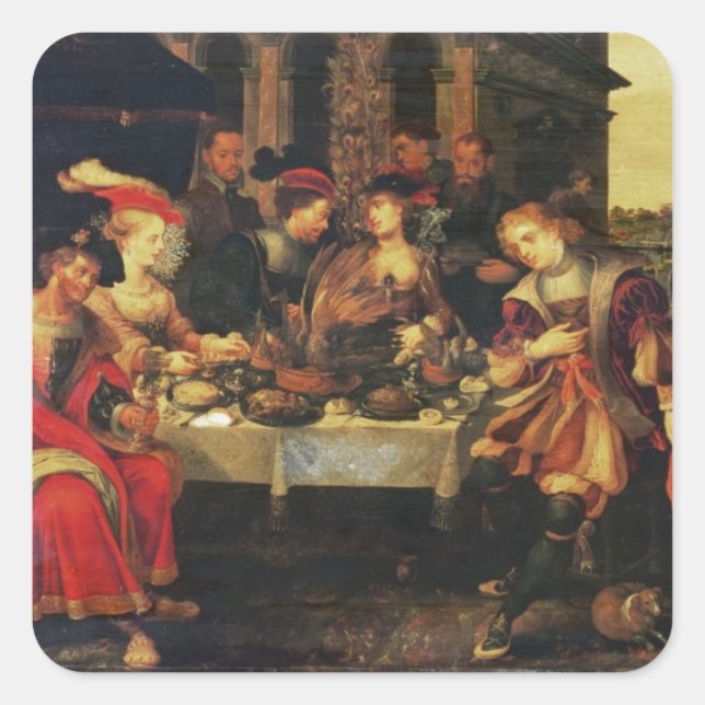 Lazarus at the Rich Man's Table, 1618 (oil on canv Square Sticker (Front)