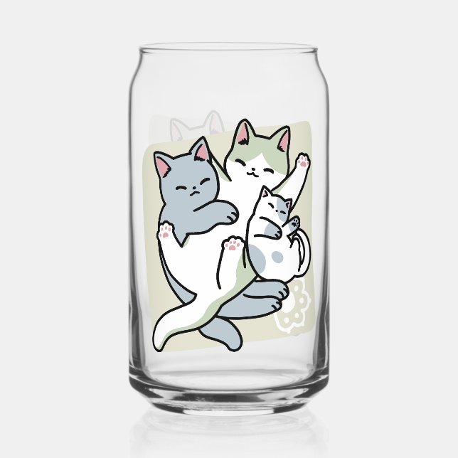 Laze Furr Days - Cute Lazy Cats Design Can Glass (Front)