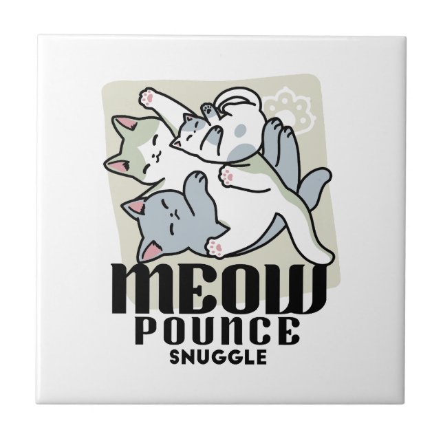 Laze Furr Days - Cute Lazy Cats Design Ceramic Tile (Front)
