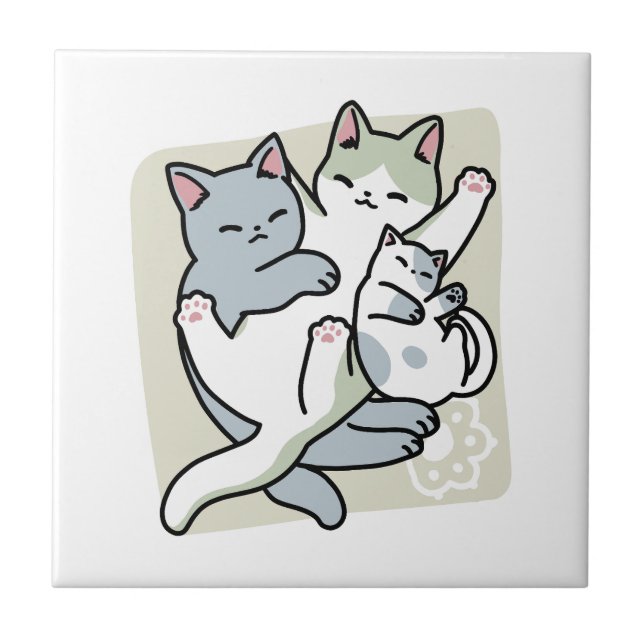 Laze Furr Days - Cute Lazy Cats Design Ceramic Tile (Front)