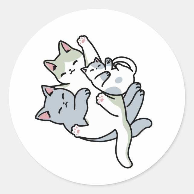 Laze Furr Days - Cute Lazy Cats Design Classic Round Sticker (Front)