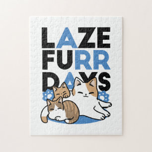 Laze Furr Days - Cute Lazy Cats Design Jigsaw Puzzle
