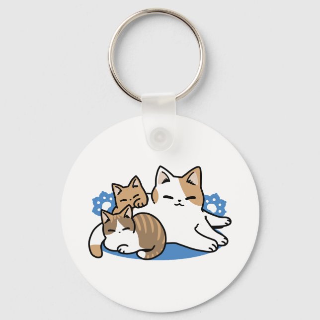 Laze Furr Days - Cute Lazy Cats Design Key Ring (Front)