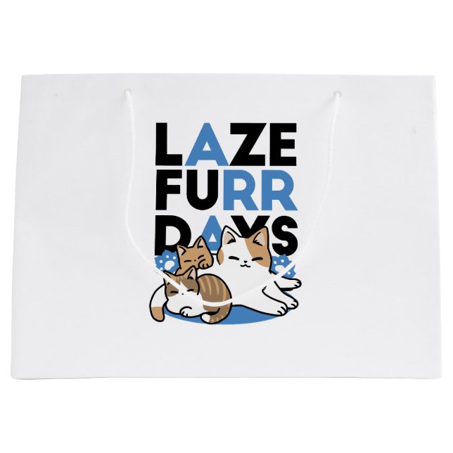 Laze Furr Days - Cute Lazy Cats Design Large Gift Bag (Front)