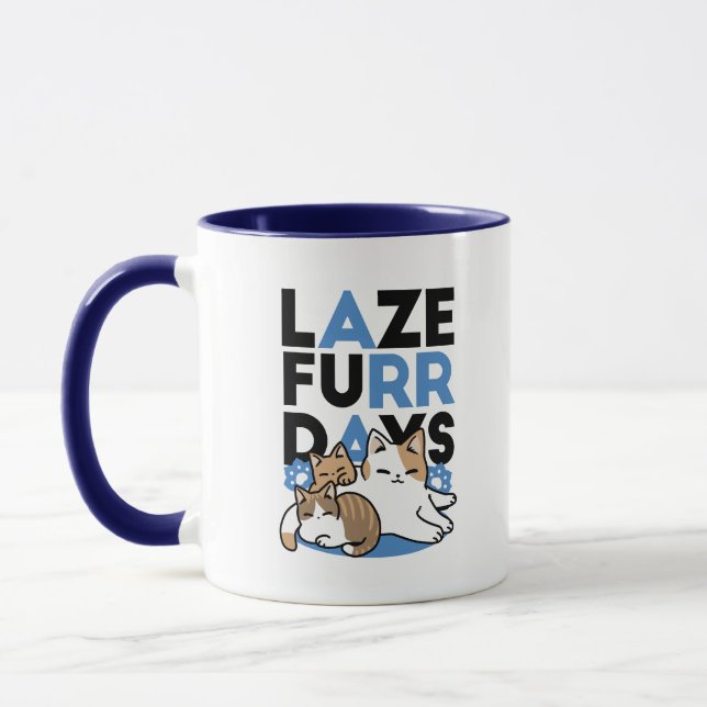 Laze Furr Days - Cute Lazy Cats Design Mug (Left)