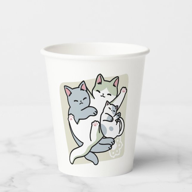 Laze Furr Days - Cute Lazy Cats Design Paper Cups (Front)