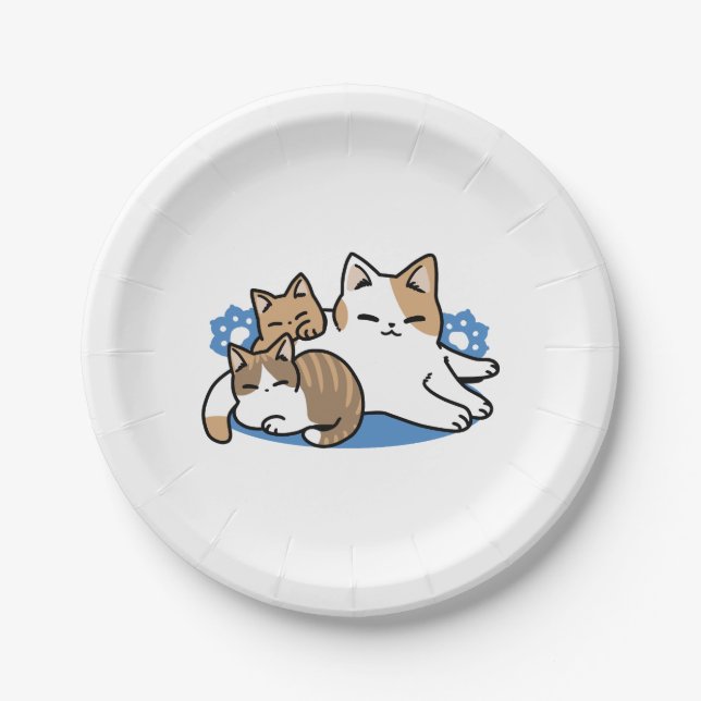 Laze Furr Days - Cute Lazy Cats Design Paper Plate (Front)