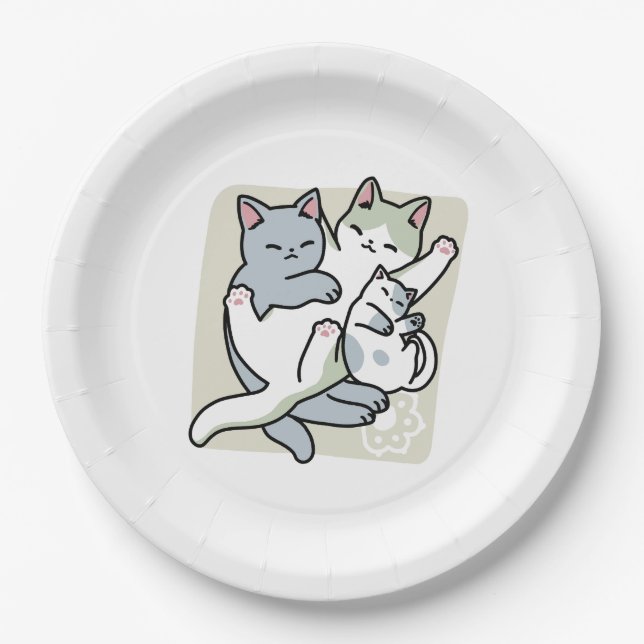 Laze Furr Days - Cute Lazy Cats Design Paper Plate (Front)