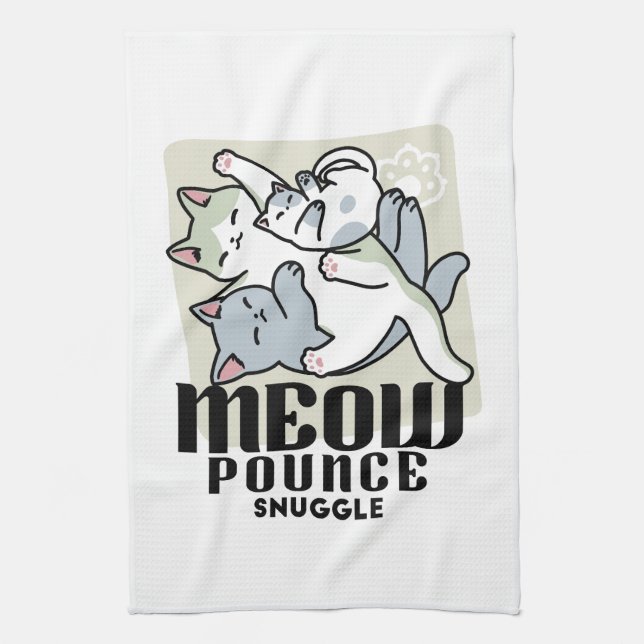 Laze Furr Days - Cute Lazy Cats Design Tea Towel (Vertical)