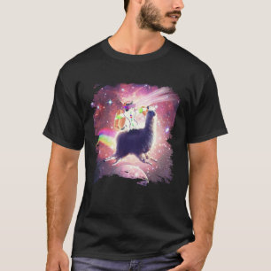 Lazer Rave Space Cat Riding Llama With Hotdog T-Shirt