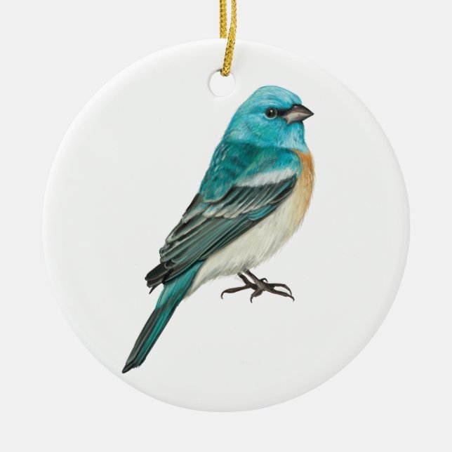 Lazuli Bunting Songbird Ceramic Ornament (Front)