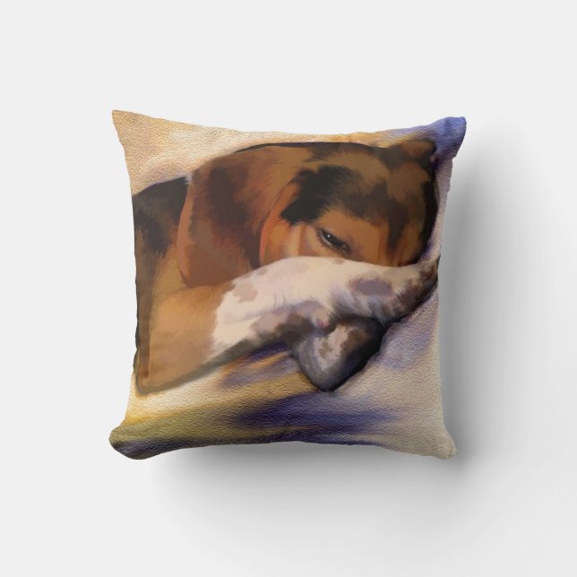 Lazy Beagle Throw Pillow (Front)