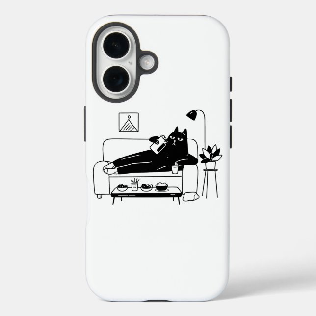 Lazy Black Cat Chilling On Sofa With Snacks Case-Mate iPhone Case (Back)