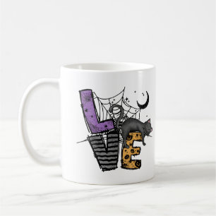 Lazy Black Cat in Spider Web with Love Coffee Mug