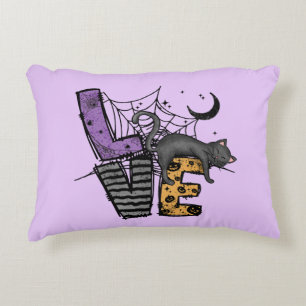 Lazy Black Cat in Spider Web with Love Decorative Cushion