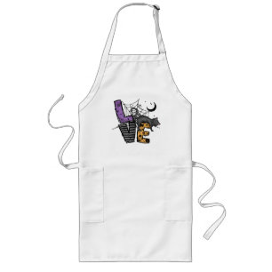 Lazy Black Cat in Spider Web with Love Long Apron