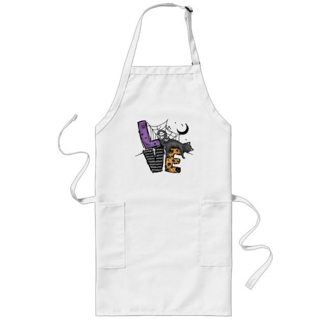 Lazy Black Cat in Spider Web with Love Long Apron (Front)