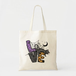 Lazy Black Cat in Spider Web with Love Tote Bag