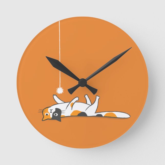 Lazy Calico Cat | Cute Kitty Cat Lover's Round Clock (Front)