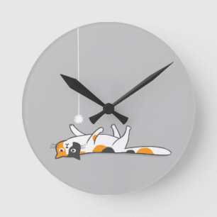 Lazy Calico Cat Cute Kitty Cat Lover's Round Clock