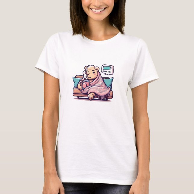 Lazy Camel – Cute Tired Animal with Coffee | Cosy  T-Shirt (Front)
