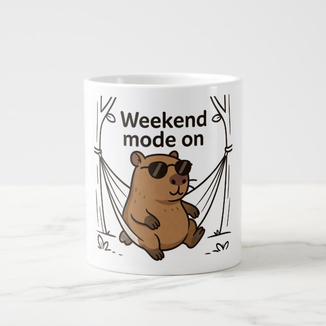 Lazy Capybara Meme Cartoon Sticker Large Coffee Mug (Front)