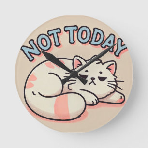 Lazy Cartoon Cat Round Clock