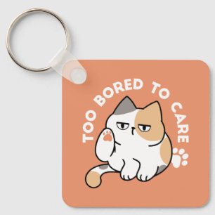 Lazy Cat Attitude – Too Bored to Care Funny Quote Key Ring